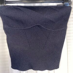 Black knit strapless crop top